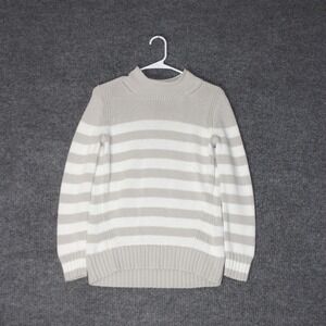 J Crew Oarsman Sweater Womens S Tan White Striped Mock Neck Cotton Knit Always